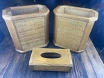 Vtg Wooden Set Of TRASHCANS(2) And Kleenex Cover By Welcome Ent Ltd. Fixed Price $49.99.