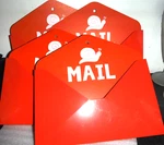 4-PIECES Bullseye Snail Playhouse Mailboxes, Red, 10" Free Ship New. Fixed Price $50.36.