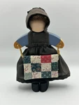 Handcrafted Wooden Amish Doll With Fabric Dress Patchwork Quilt. Fixed Price $15.00.