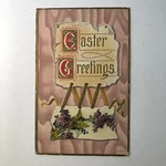 Easter Greetings Flowers Hanging From Parchment On Wall Vintage Post Card. Fixed Price $5.36.
