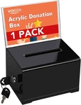 Voisen Acrylic Donation Box With Lock Black Tip Jar Sign Holder 6.2X4.6X3.9". Fixed Price $15.59.