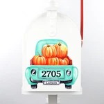 Mailbox Magnet Partial Cover Tailgate Vintage Teal Truck With Pumpkins Custom. Fixed Price $10.95.