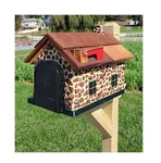Red Stone House Mailbox, Amish Made Wooden With Cedar Shake Roof And Usps Appro. Fixed Price $331.99.