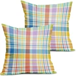 Kawani Easter Pillow Covers 18X18 Inch Blue Orange Purple Colorful Buffalo Plaid. Fixed Price $13.22.