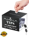Uniclife Acrylic Tip Jar Lockable 6X5X4" Cash Collection Box Donation. Fixed Price $27.99.