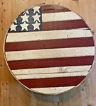 Americana Handpainted Flag Wood Cheese Box Large Primitive W/ Lid Vtg Signed. Fixed Price $76.00.