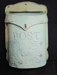 Aqua Embossed Tin Post Box With Distressed Finish. Fixed Price $25.99.