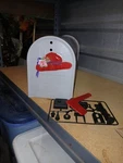 Red Hat Society Mailbox, Hand Painted Grey Standard. Fixed Price $175.00.