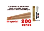 Raw Classic 98 Special Size Cones (200PK)+TUBE+GLASS Tip. Fixed Price $28.99.
