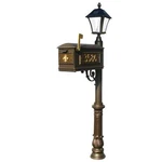 Qualarc, Lewistion Mailbox W/ 3 Cast Aluminum Plaques And Solar Lamp Bronze. Fixed Price $1235.00.