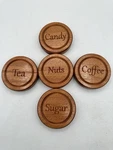 Wide Mouth Jar Lids Custom Wooden Labeled Toppers Sugar Nuts Tea Coffee Candy. Fixed Price $21.25.