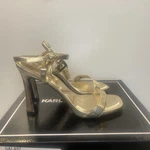 Karl Lagerfeld Paris Cybil Square Toe Sandals Gold Size 8 ( No Box). Fixed Price $30.00.