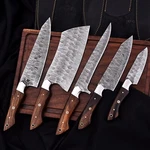 Handmade Damascus Steel Fixed Blade Professional Kitchen Knives Set Best Gift. Fixed Price $70.00.