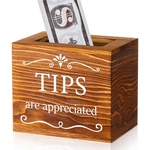 Wooden Tips Jar Collection Box 6 4 5 Inch Donation Bucket Money Coin .... Fixed Price $21.73.