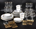 56-PIECE Noritake Ireland Carrie 2864 China Goblets Solingen Flatware Settings. Fixed Price $300.00.