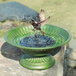 Solar Fountain Bird Bath,cast Iron Pedestal With Powered Foun.... Fixed Price $68.25.