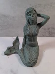 Vintage Cast Iron Mermaid 7" Tall Statue Figurine Doorstop. Fixed Price $30.00.