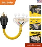 Durable 1.5FT 30 Amp Generator Power Cord With 4 T-blade Household Connectors. Fixed Price $56.99.