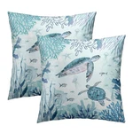 Set Of 2 Sea Turtle Throw Pillow Cover 18X18 Inch Nautical Coastal Ocean Cora.... Fixed Price $17.21.