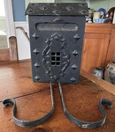 Antique Black Cast Iron Studded Front Hinge Lockable Wall Mount Mailbox Hangers. Fixed Price $95.00.