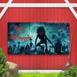 Creative Scary Halloween Garage Cover, Indoor Outdoor Banner. Fixed Price $26.39.