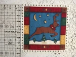 Primitive Christmas Holiday Reindeer Fabric 8.75"X8.75" Square Red Green Holly. Fixed Price $5.99.