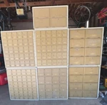 Cluster Mailboxes Brass Rear Loading With 15 New Salsbury Americana Locks. Fixed Price $3800.00.