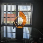 Modern Geometric. 2 Tone. Amber With Black Base. Glass Sculpture Glossy. Fixed Price $300.00.