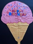 Large Ice Cream Happy Birthday Foil Balloon 27" Pink With Confetti- Party. Fixed Price $9.50.