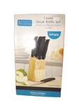 Best Kitchens 7 Pc Steak Knife Set Soft Grip Stainless Steel Blades Wooden Block. Fixed Price $14.97.