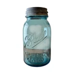 Vintage Blue Glass Atlas Ball Mason Jar With Crusty Zinc Top Lucky Number 7. Fixed Price $26.99.