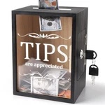 Yamahiko Wooden Tips Jar Collection Box With Lock 6X4 X7 Inches, Black. Fixed Price $35.12.
