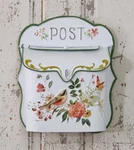 New Farmhouse Post Birds Flowers Aged White Mailbox Cottage Metal 12"X10.5"W. Fixed Price $52.94.
