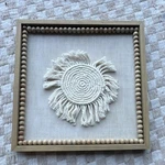 Hobby Lobby Framed Macrame Wall Hanging White Fringe Woven Circle Wood Beads. Fixed Price $14.45.