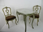 Antique Set 19TH Century Two Chairs Table Marble Top French Provincial Ornate. Fixed Price $2900.00.