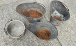4 Vintage Galvanized Steel Pail Rustic Chore Coal Buckets Farm Country Planter. Fixed Price $55.00.