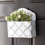 Whitewashed Fleur De Lis Galvanized Mail Bin Box Post Plant Wall Hanging Cwi. Fixed Price $39.95.