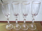 4 Quality Crystal Fan Cuts & Oval Champagne Flutes Gold Trim - Wedding Holiday. Fixed Price $12.00.