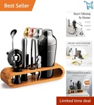 Cocktail Shaker Set Stainless Steel Bamboo Stand 10 Pieces Home Bar Kit. Fixed Price $74.98.