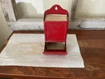 Antique Vintage Red Tin Wall Mount Match Holder 6 Tall. Fixed Price $24.99.
