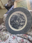 Royal China Co. Americana Currier & Ives Blue White Collector Plate Bordered. Fixed Price $7.50.