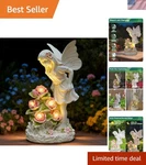 Hand-painted White Angel With Pink Flowers Solar Garden Decor. Fixed Price $53.19.