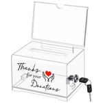 Clear Acrylic Donation Box With Lock Sign Drop Keys 6.3X4.72X3.94 Inch. Fixed Price $26.80.