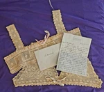 Antique Homemade 19TH Century Lace Bras + Letter Of Ownership From 1937. Fixed Price $75.00.