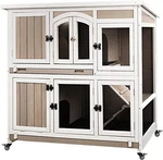 Petscosset 47"L Rabbit Hutch Indoor Wooden 2-STORY Large Bunny Cage On Wheels. Fixed Price $169.99.