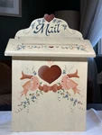 Hand Painted Wood Wall Mount Mail Box W/lid & Slot Hearts Birds Cream Blue Pink. Fixed Price $62.99.
