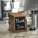 Burnt Wood Collection Box W/ Black Metal Card Holder, Chalkboard Label & Lock. Fixed Price $45.99.