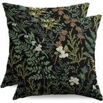 Botanical Print Floral Pillow Covers 18X18 Set Of 2 Black Sage Green Spring V.... Fixed Price $23.39.