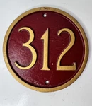 Whitehall Products House # 312 Round Plaque Cast Aluminium Sign Red/gold. Fixed Price $12.00.