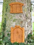 Cast Stone Cement Elf Lil Dinky Door & Wee Window Garden Statue Tree Plaque Set. Fixed Price $90.00.